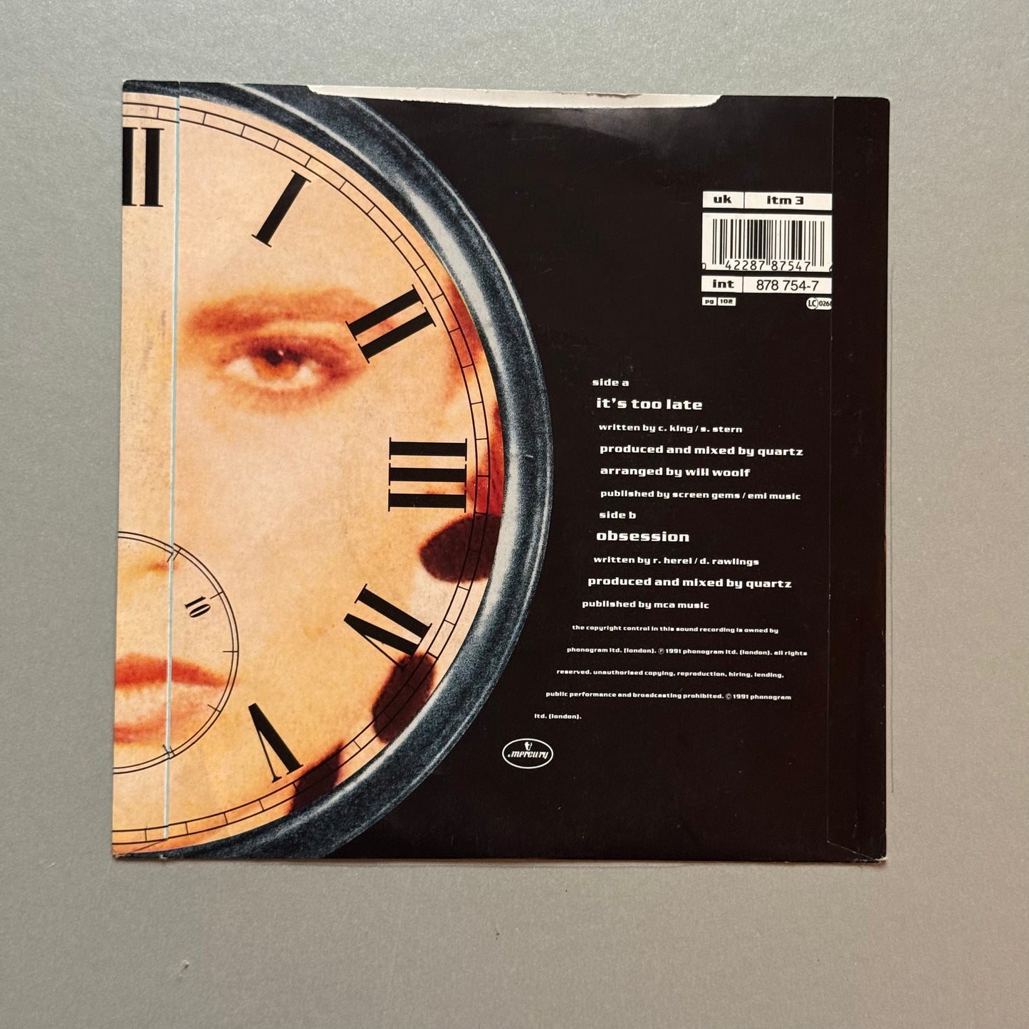 Quartz introducing Dina Carroll It’s Too Late UK 7” single