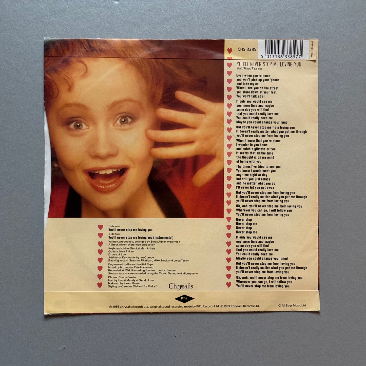 Sonia You’ll Never Stop Me Loving You UK 7” single