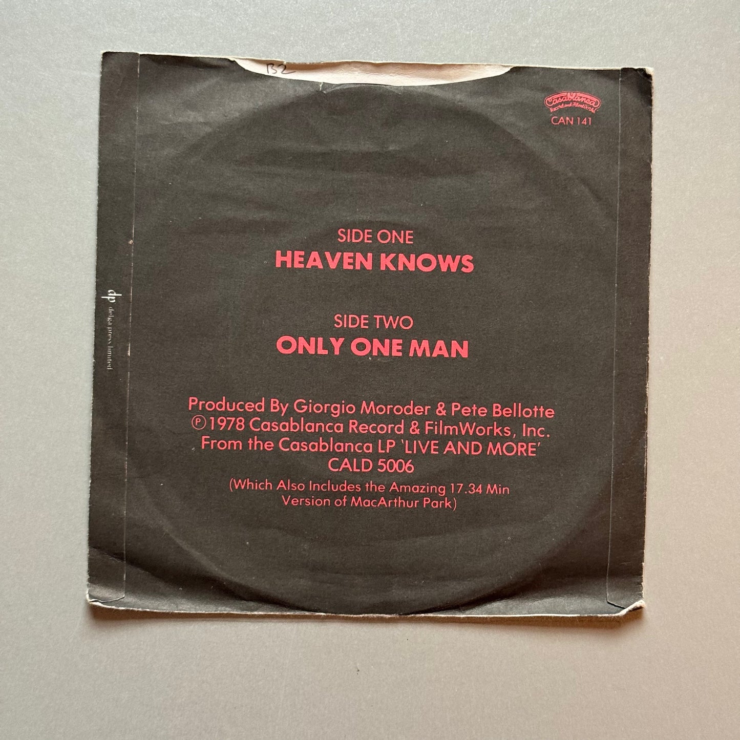 Donna Summer Heaven Knows UK 7” single