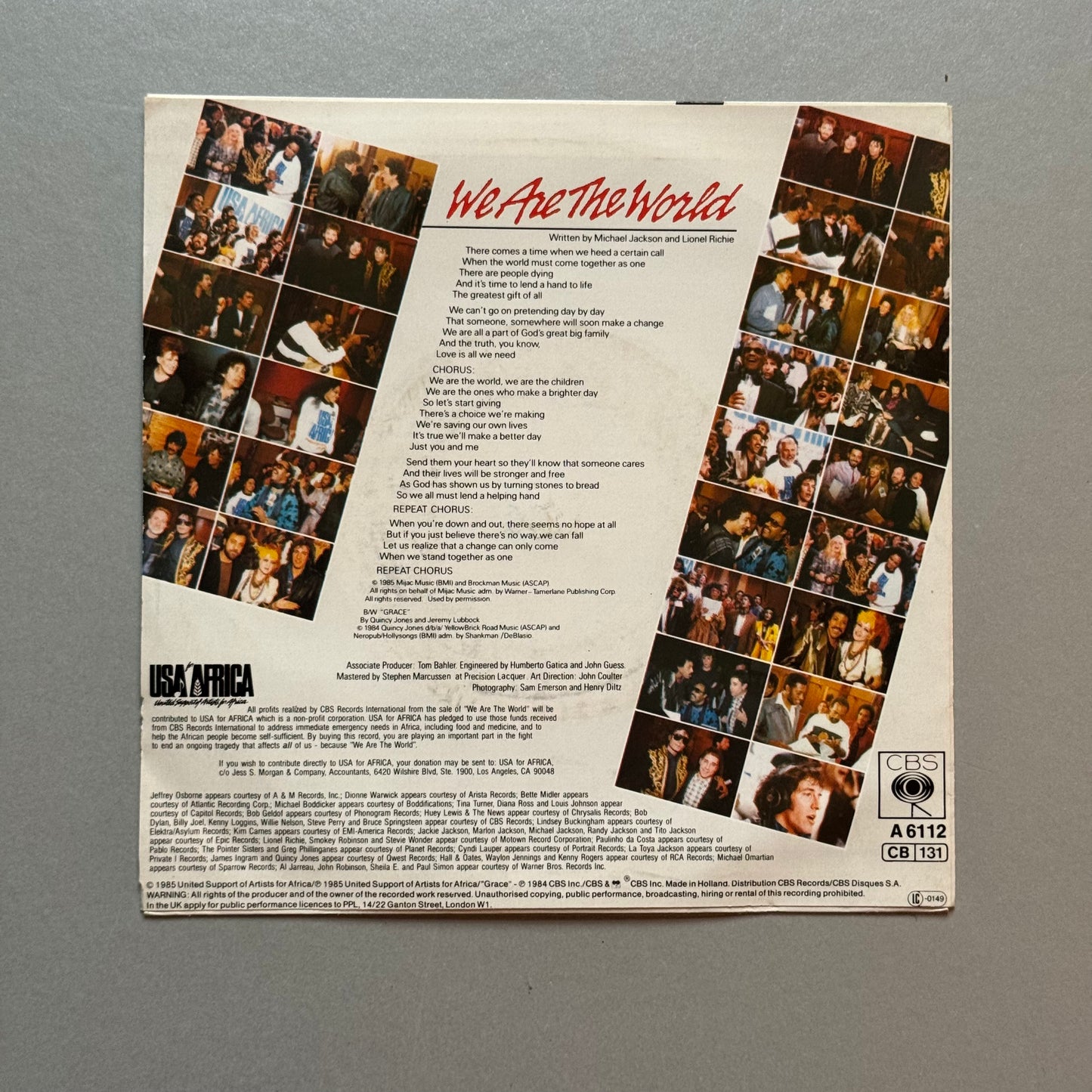 USA for Africa We Are the World UK 7” single
