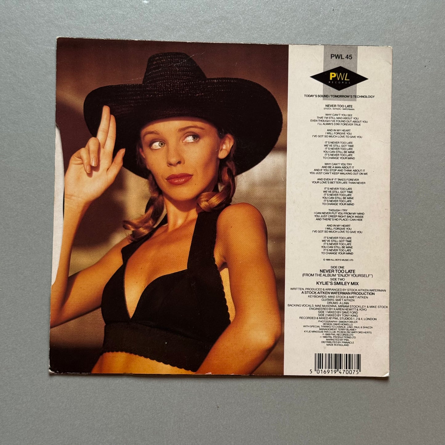 Kylie Minogue Never Too Late UK 7” single