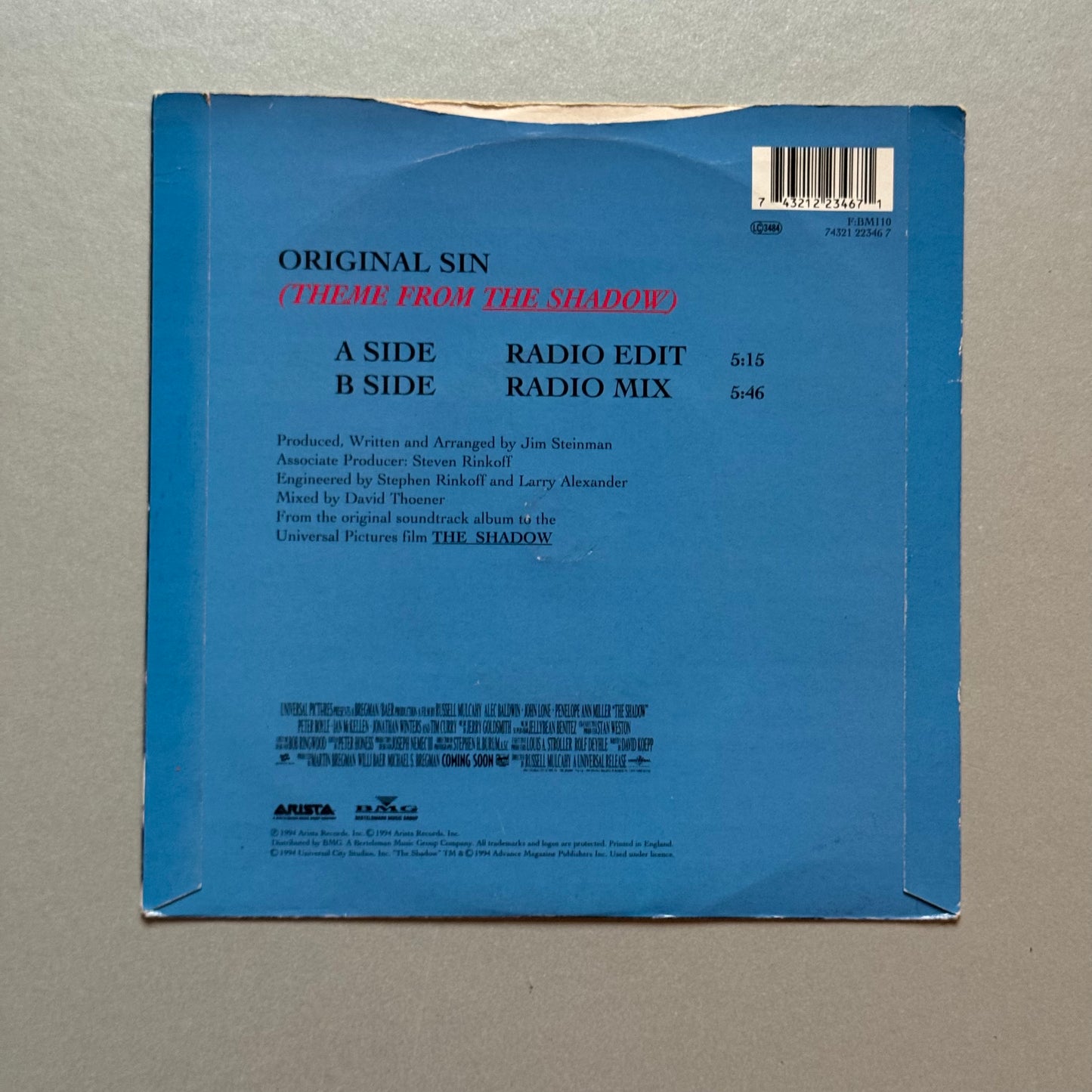 Taylor Dayne Original Sin (Theme From The Shadow) UK 7” single