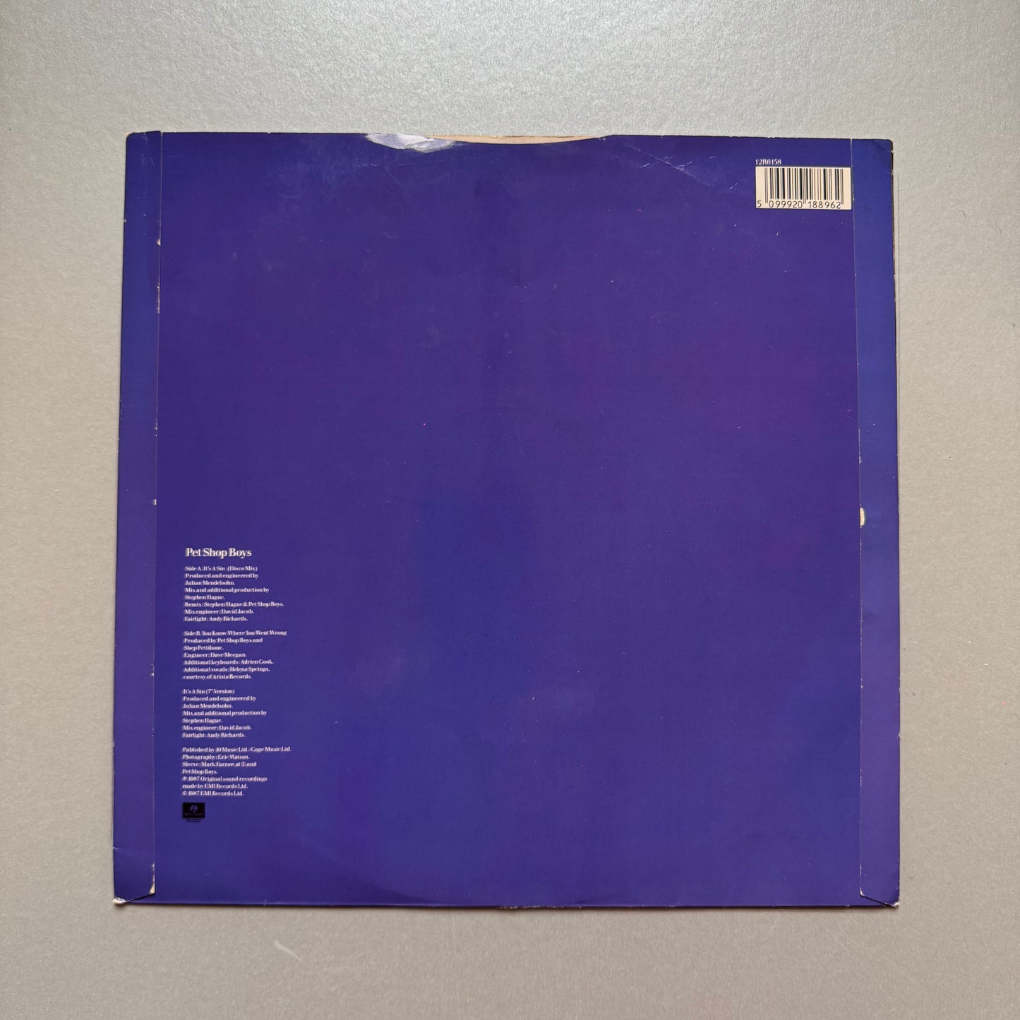 Pet Shop Boys Its A Sin UK 12" single