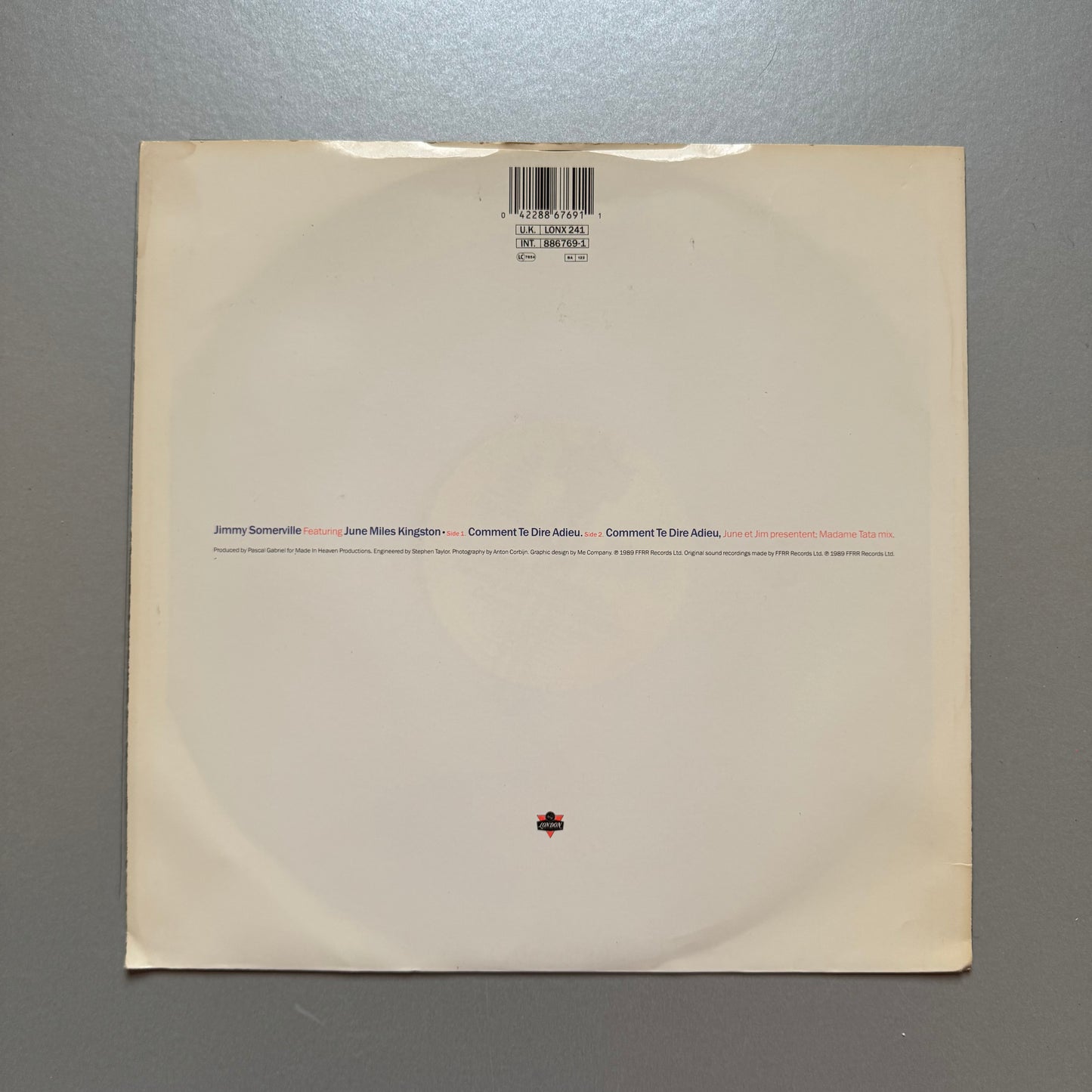 Jimmy Somerville featuring June Miles Kingston Comment te Dire Adieu UK 12" single