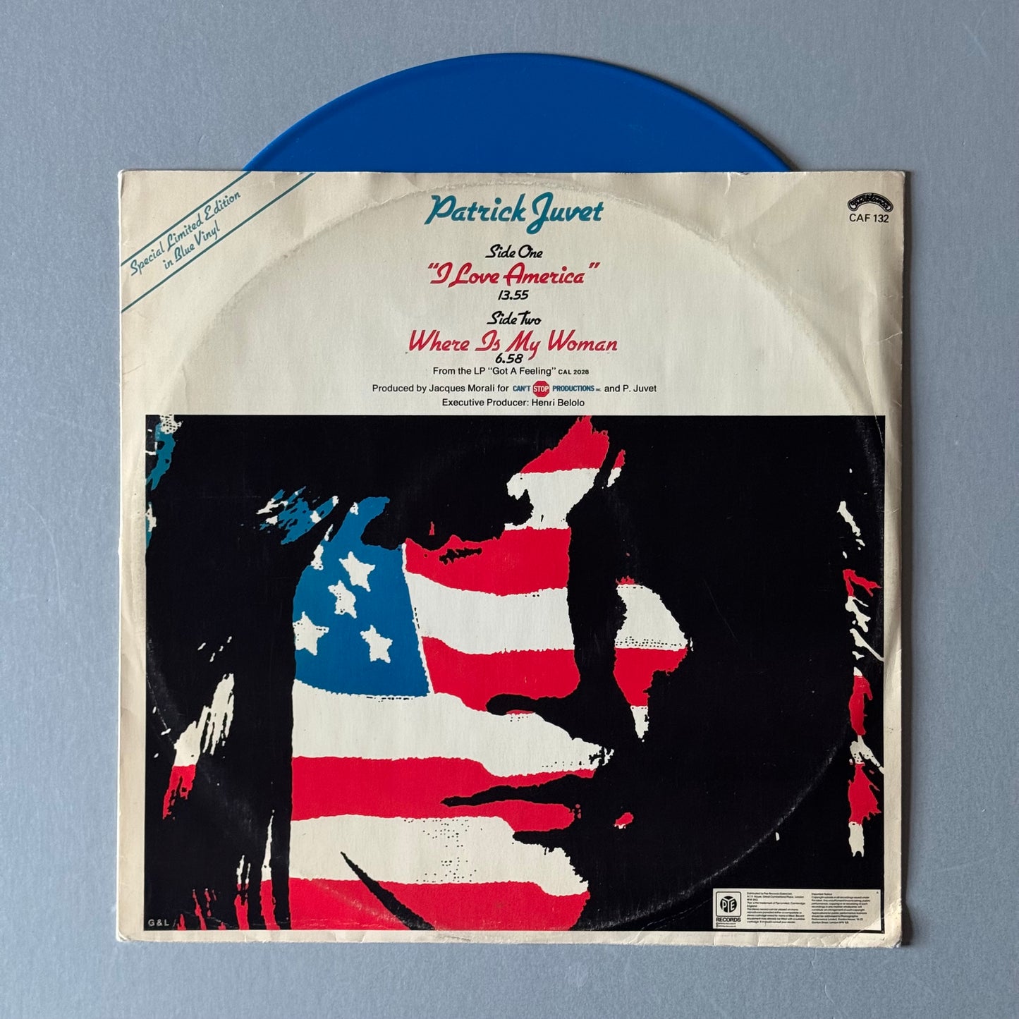 Patrick Juvet I Love America UK blue vinyl 12” single