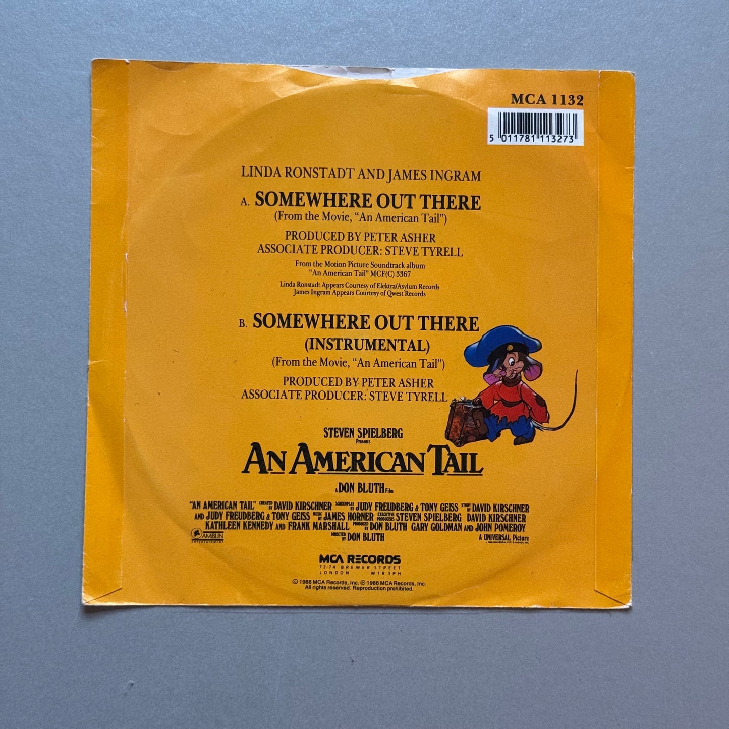 Linda Ronstadt and James Ingram Somewhere Out There UK 7” single