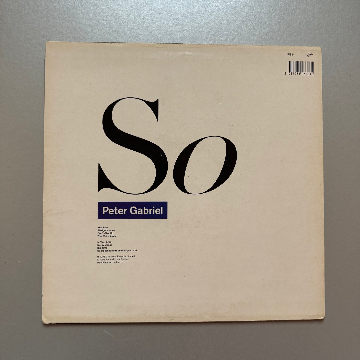 Peter Gabriel So UK vinyl LP