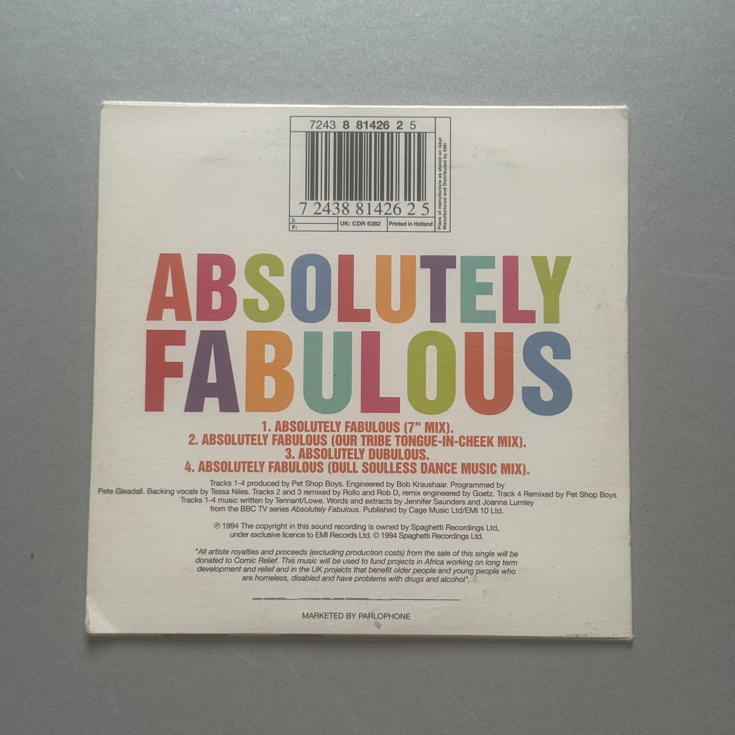 Absolutely Fabulous UK CD single produced by Pet Shop Boys