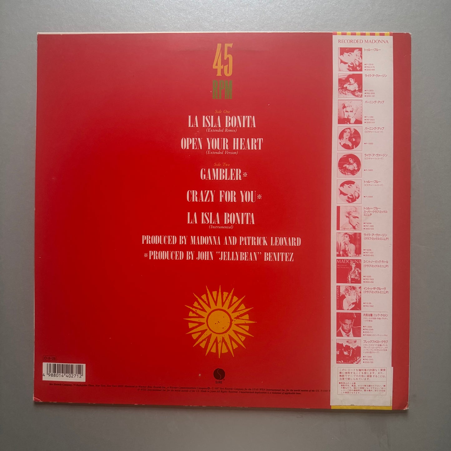 Madonna La Isla Bonita (Super Mix) Japanese 12” single w/OBI strip and insert