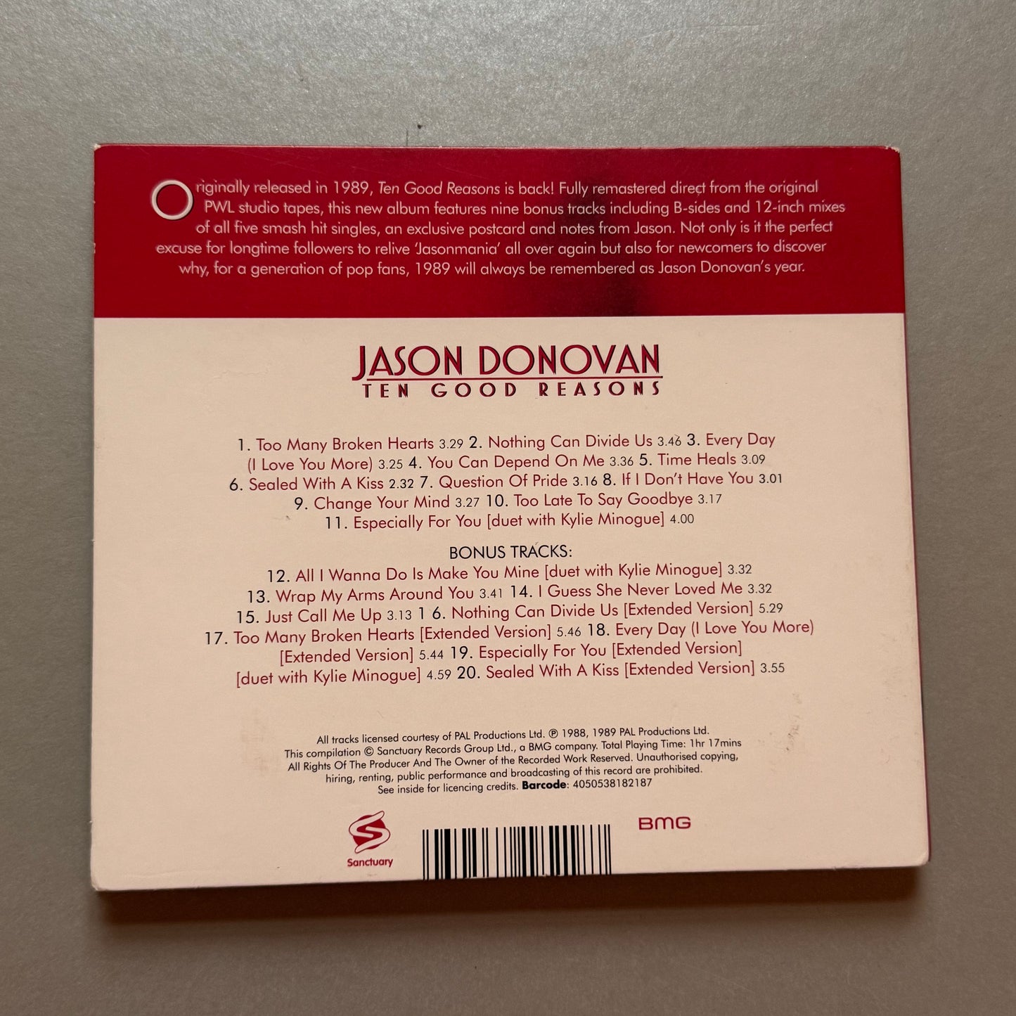 Jason Donovan Ten Good Reasons UK digipak CD