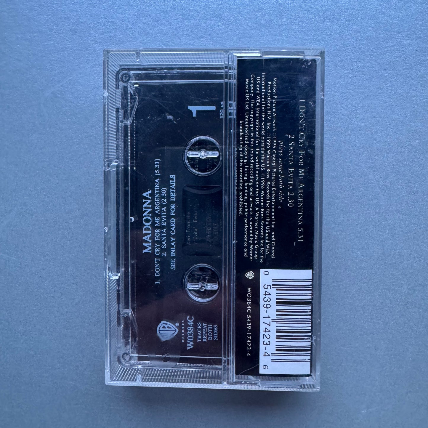 Madonna Don’t Cry For Me Argentina UK cassette single