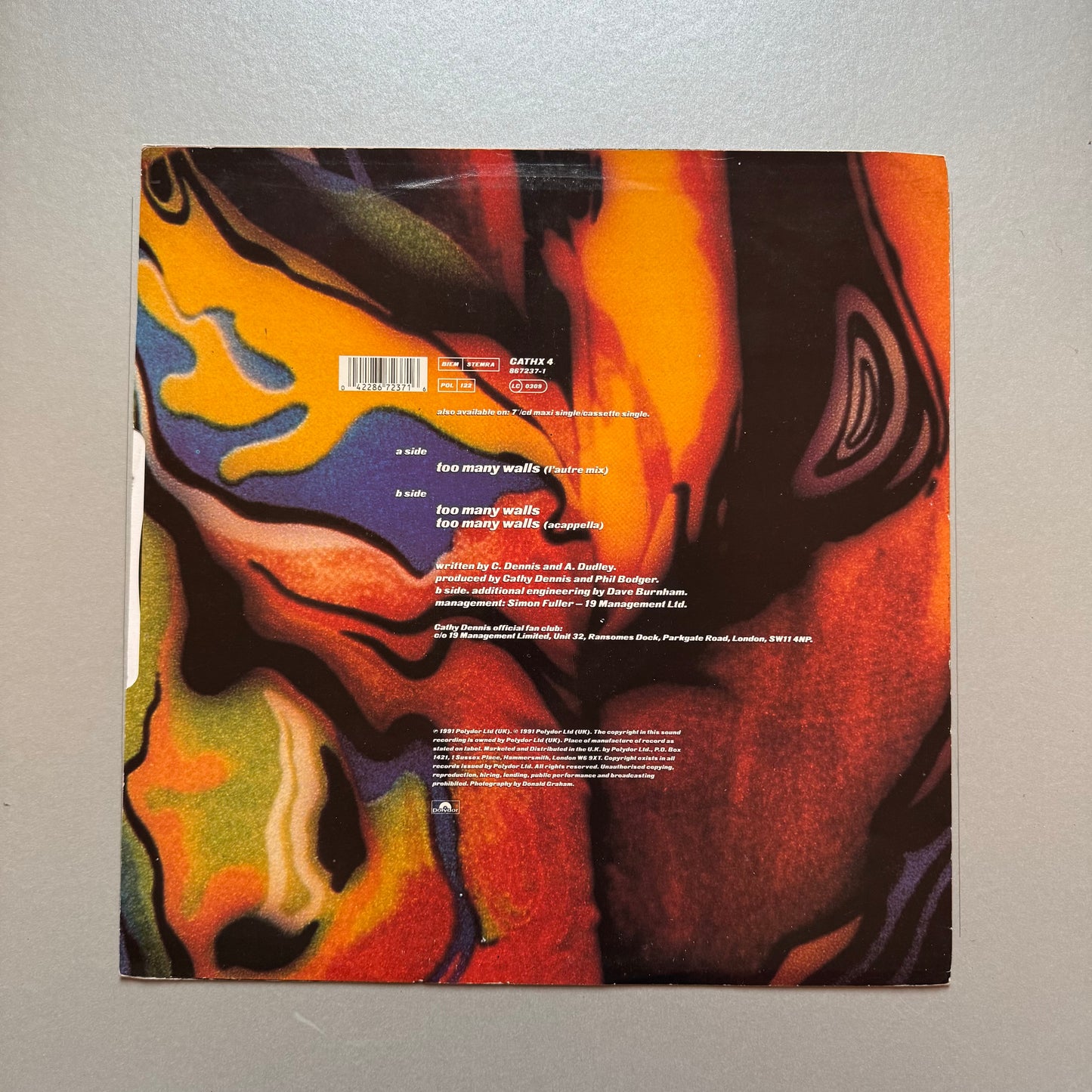 Cathy Dennis Too Many Walls UK 12” single UK 12” single