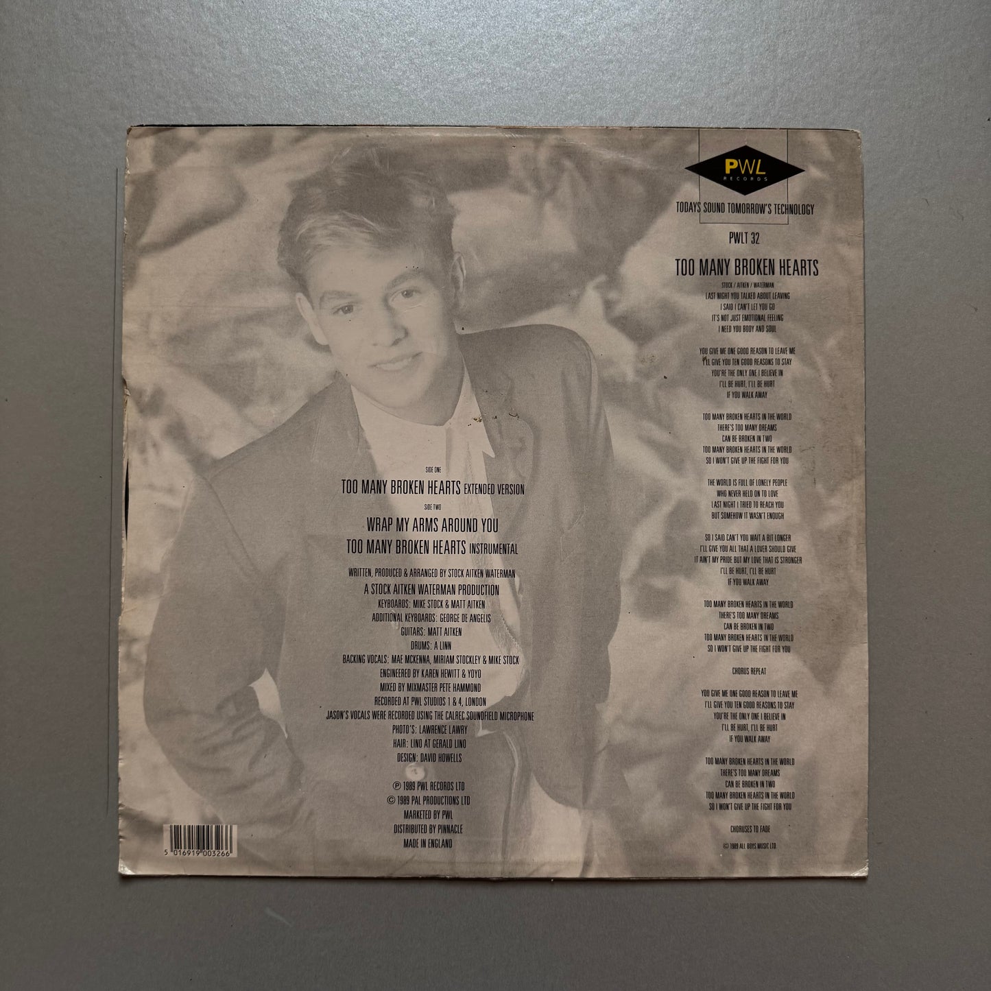 Jason Donovan Too Many Broken Hearts UK 12" single
