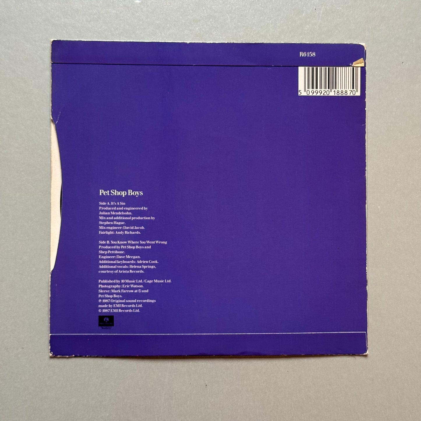 Pet Shop Boys It’s a Sin UK 7” single