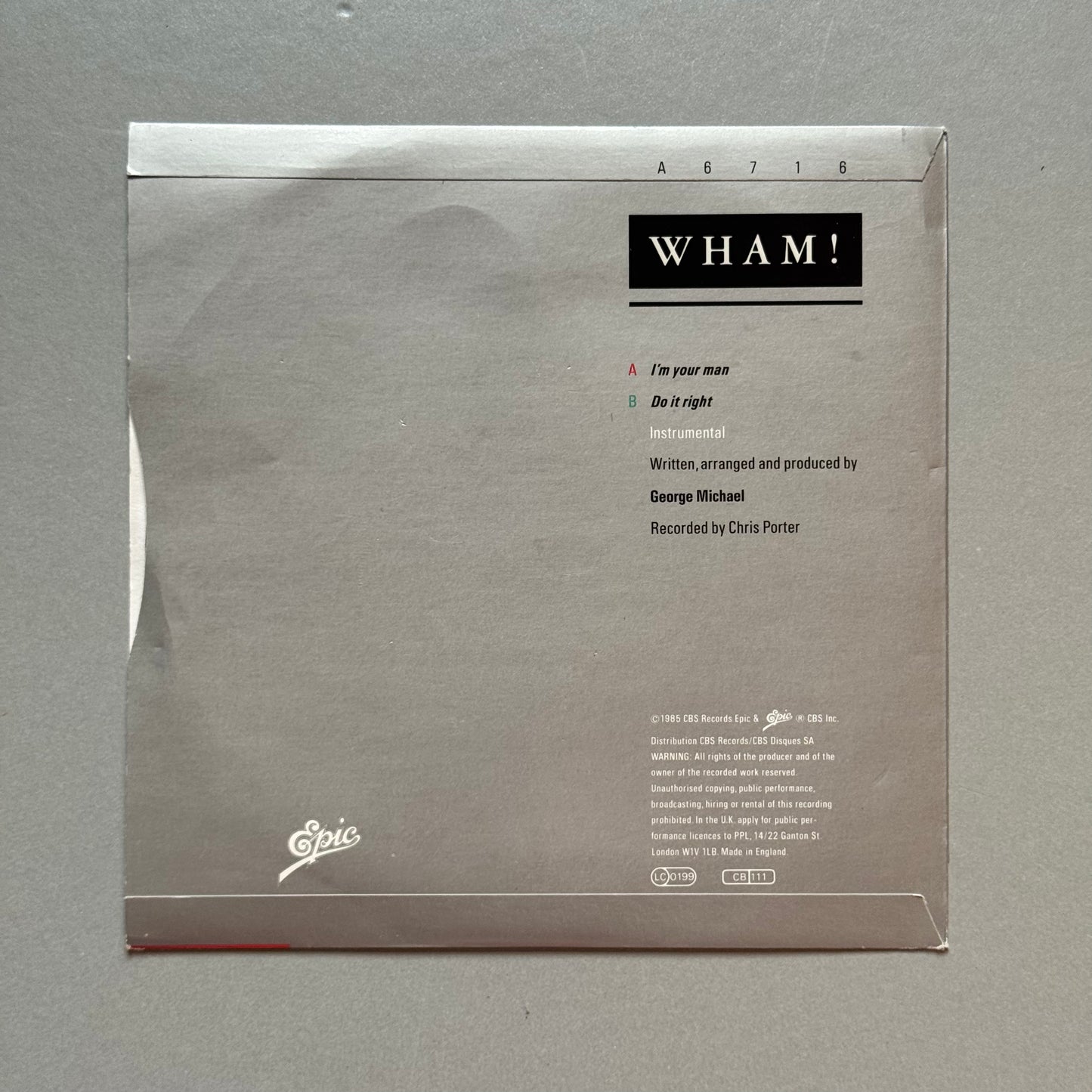 Wham! I'm Your Man UK 7” single