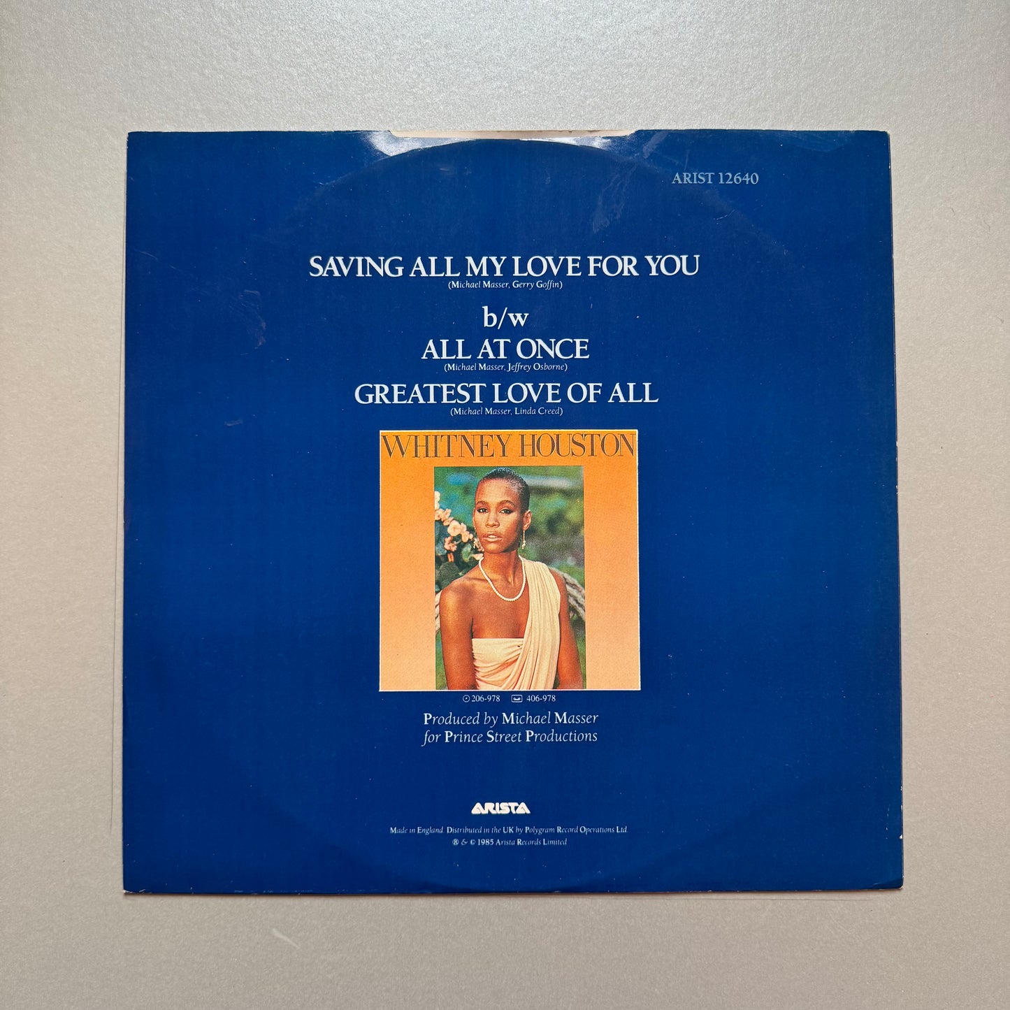 Whitney Houston Saving All My Love for You UK 12" single