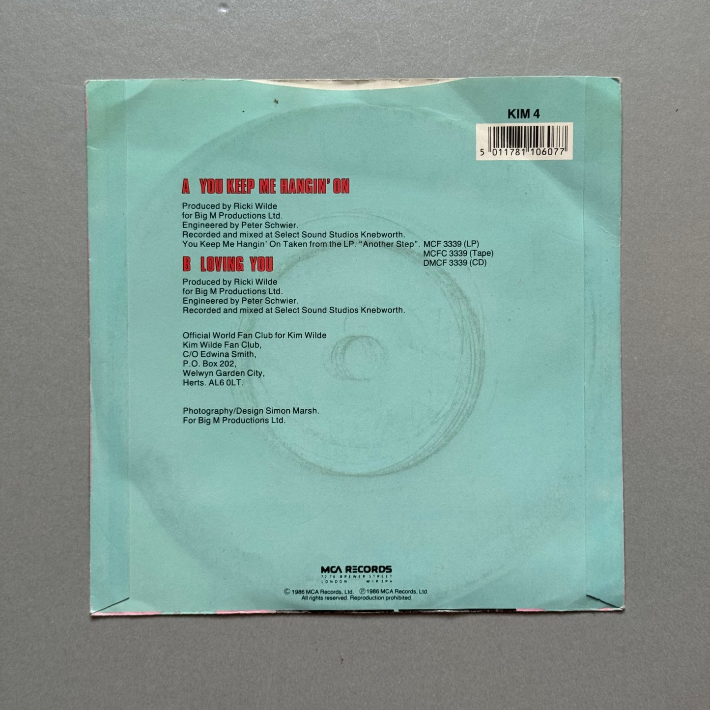 Kim Wilde You Keep Me Hanging On UK 7” single